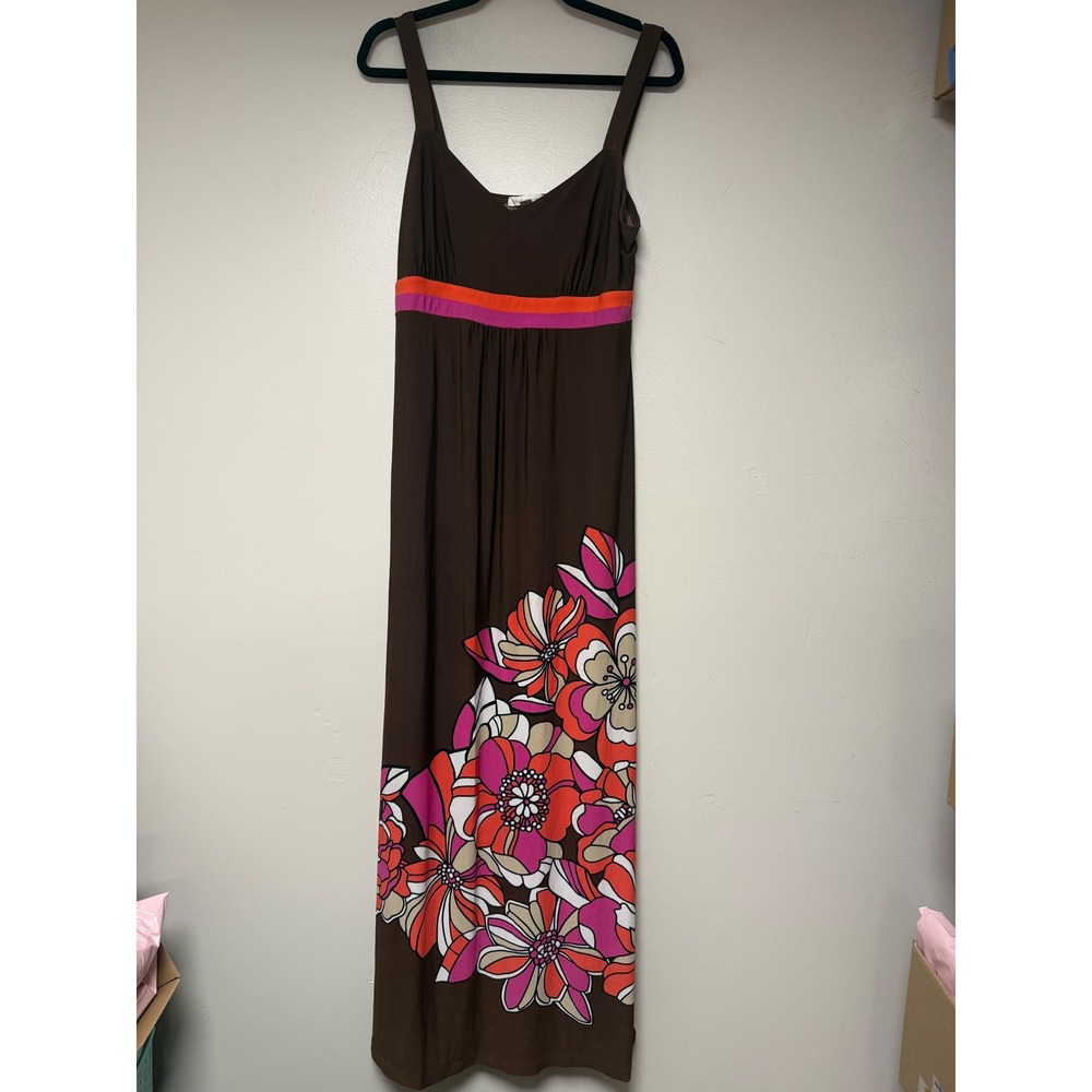John Paul Richard Brown Floral Maxi Dress Spaghetti Strap Size‎ L